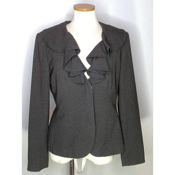 Signature by Larry Levine Womens Size 10 Black Blazer Jacket Suit Coat Ruffle - Picture 2 of 9